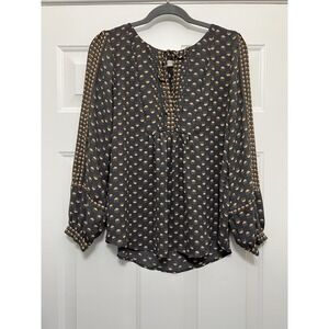 LOFT Blouse Top Medium Petite Flowy Long Sleeve Cottagecore Career Pink Gray‎